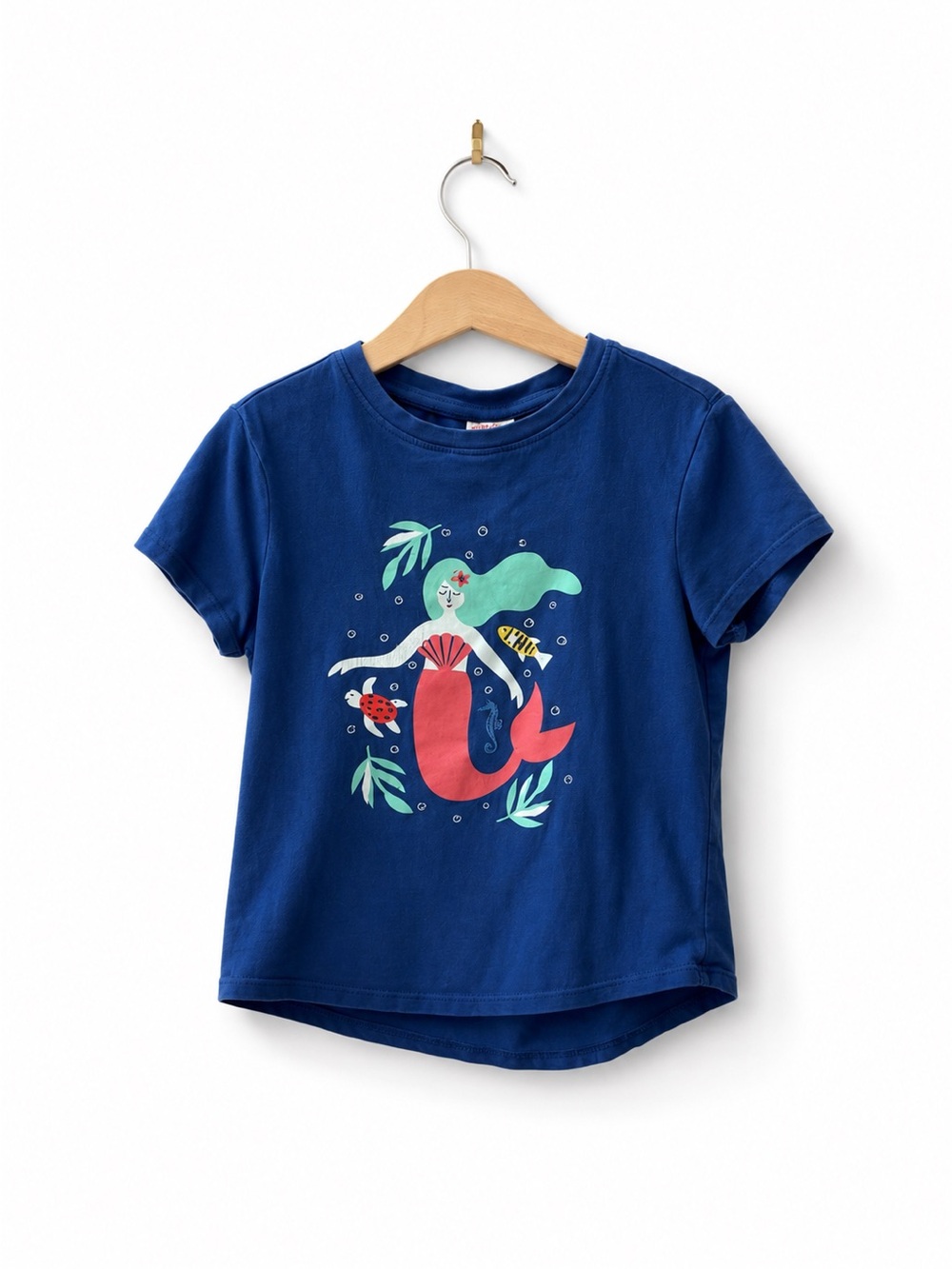 Hanna Andersson Navy Mermaid Tee with Coral & Mint Graphic